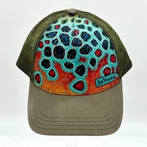 DeYoung Fishing Hat Snapback Adjustable Mesh Trucker Cap Brown Flank New